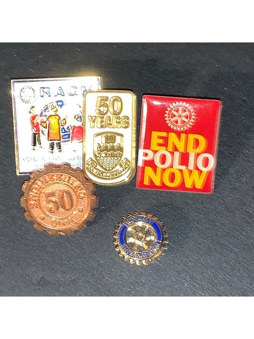 5 Rotary International Lapel Pins Gold/Blue